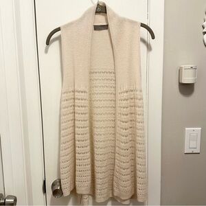 VKOO Women's 100% Cashmere Open Long Knit Sweater Vest M cream beige soft
